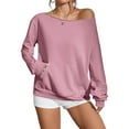 thumbnail image 2 of Craaazy Slanted Shoulder Sweatshirt for Women Long Sleeved Pullover Off the Shoulder Solid Color Sweatshirt Women's Top With Pockets Gifts, 2 of 8