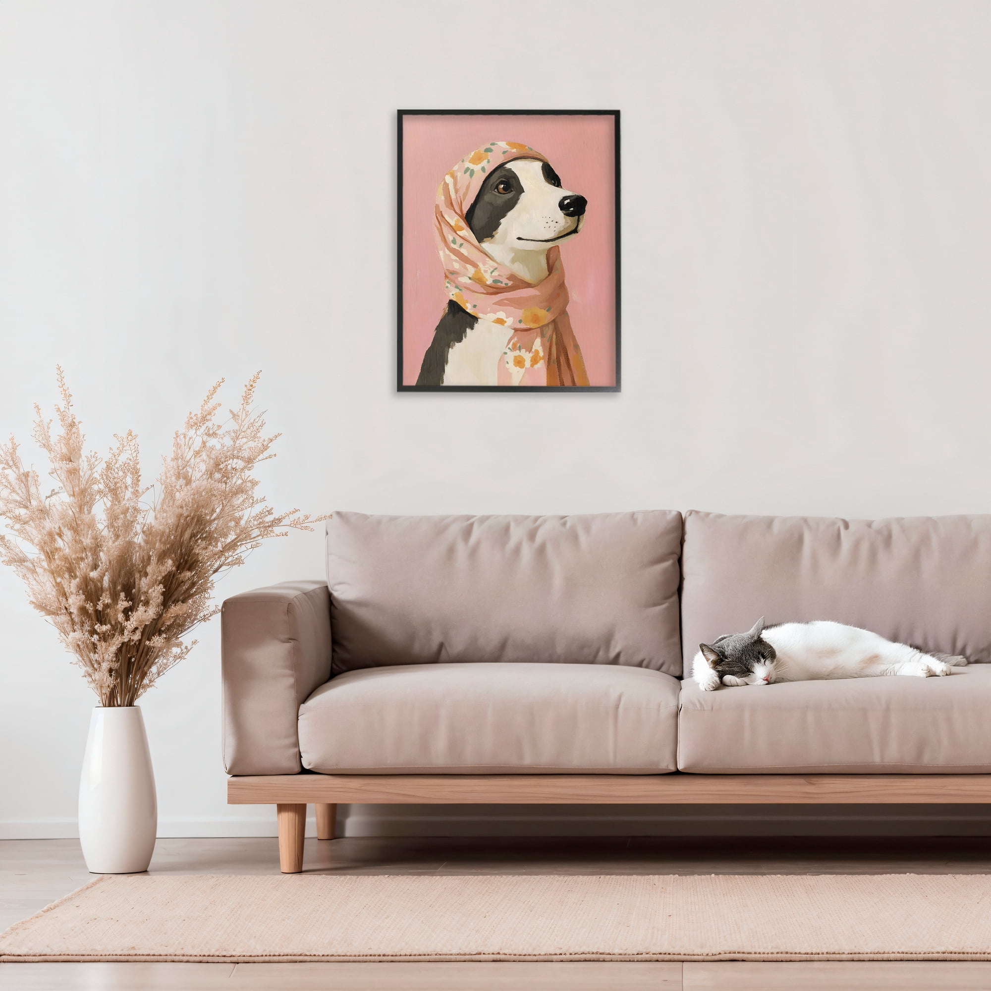 Stupell Industries Dog Babushka in Floral Scarf Black Framed Giclee Art, design by The Prints Vibe