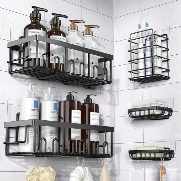 5 Pack Adhesive Shower Caddy - Rustproof Stainless Steel Bath Organizer, No Drilling Large Capacity Shelf for Bathroom Storage & Home Decor