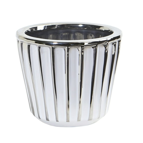 Nearly Natural 4.75" Traditional Ceramic White Vase with Silver Burnishing