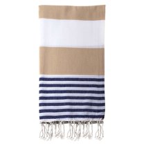 Swan Comfort 100% Cotton Pestemal Turkish Bath & Beach Towel, 39" x 70" - Brown - Navy Blue