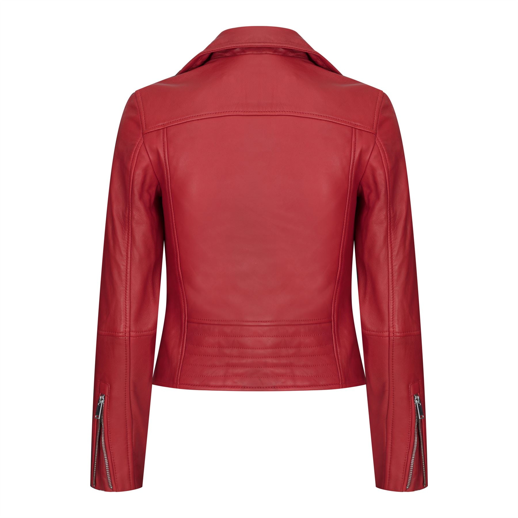 Women's Cross Zip Biker Leather Jacket Red Black | Infinity