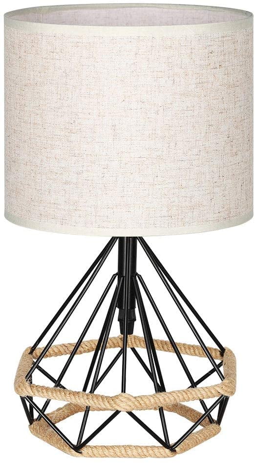 Haitral Bedside Lamp Small Black Table Lamp, Modern Hollowed Out Base Lamp with Linen Fabric Shade