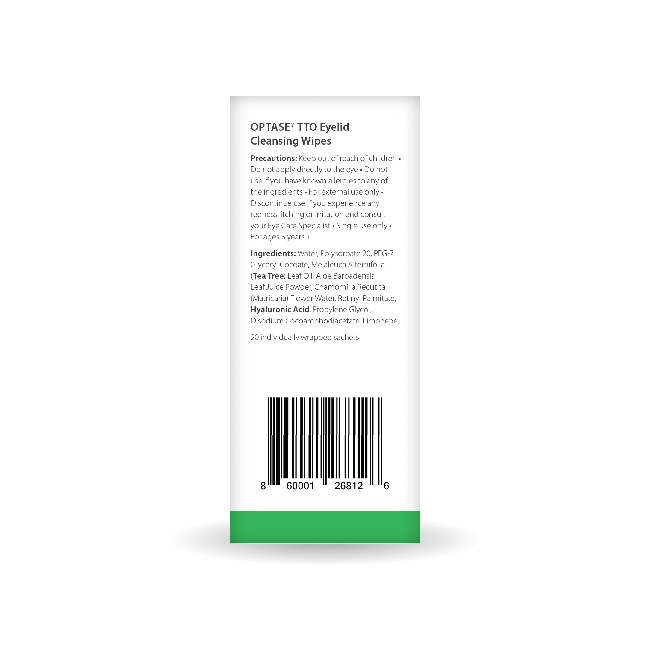 OPTASE TTO Eyelid Cleansing Wipes, Individually Wrapped With Tea Tree Oil for Dry Eyes, Stye, 20 Count