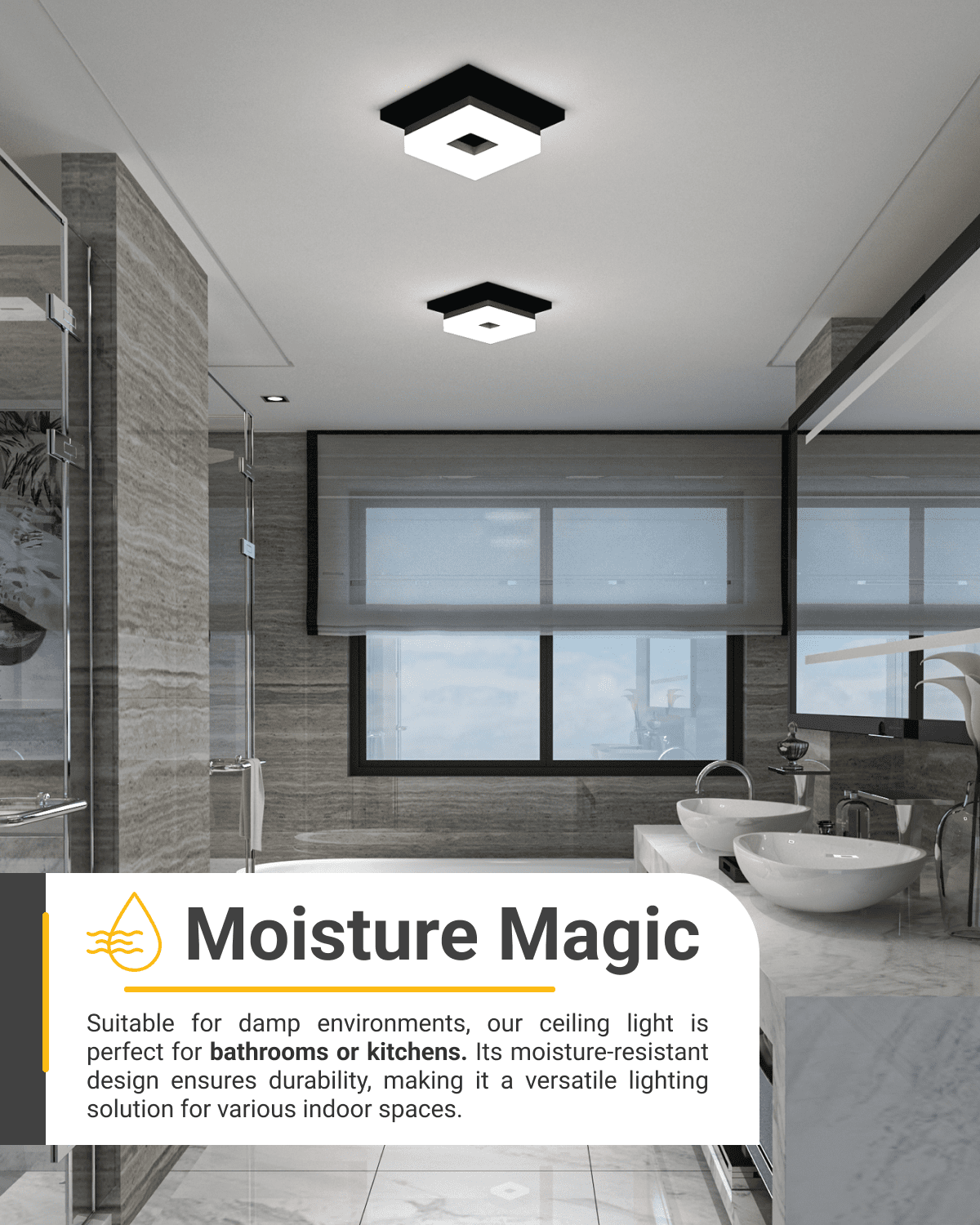 Sunco 8 Inch Square LED Flush Mount Black Ceiling Light Fixture 3000K/4000K/4500K/5000K/6500K Selectable CCT Switch, 1800LM High Brightness Damp Rated 2 Pack