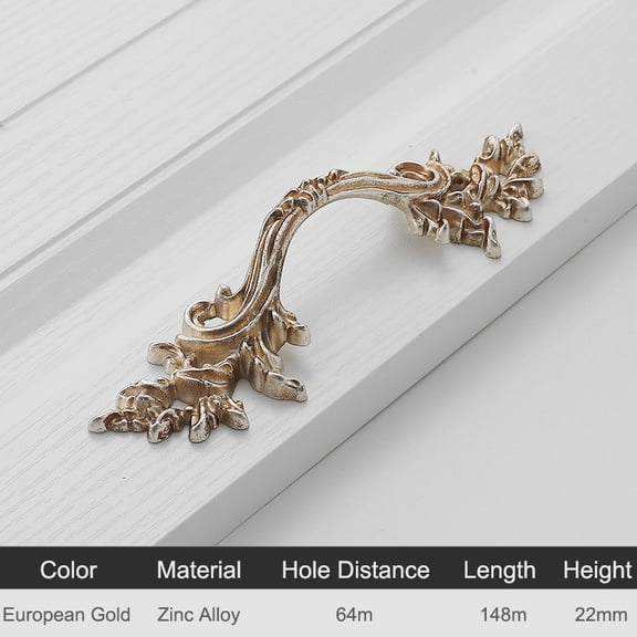 64mm Nordic Zinc Alloy Vintage Bronze Flower Drawer Pulls Silver White Cabinet Wardrobe Knobs Door Pullers Furniture Handle (European Gold)