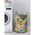 thumbnail image 3 of Animals Laundry Bag, Various Kinds of Wildlife Animals on a Blue Background Kids Nursery Cartoon Zoo, Basket with Handles Drawstring Closure for Laundromats, 13" x 19", Multicolor, by Ambesonne, 3 of 4