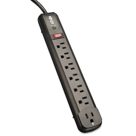 UPC: 0037332155665 | Tripp Lite Surge Protector Power Strip TL P74 RB 120V Right Angle 7 Outlet Black 7 x NEMA 5-15R – 1800 VA – 1080 J – 120 V AC Input