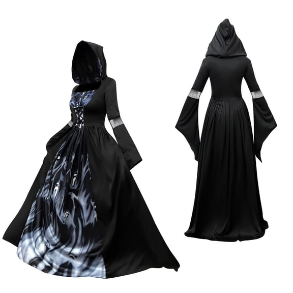 Witch Cosplay, Victorian Gothic Dress for Women, Halloween Hooded Civil War Dress Queen Ball Gown Masquerade Costumes for Cosplay Party, Xl Civil War Dresses for Women Victorian Costume, Black L