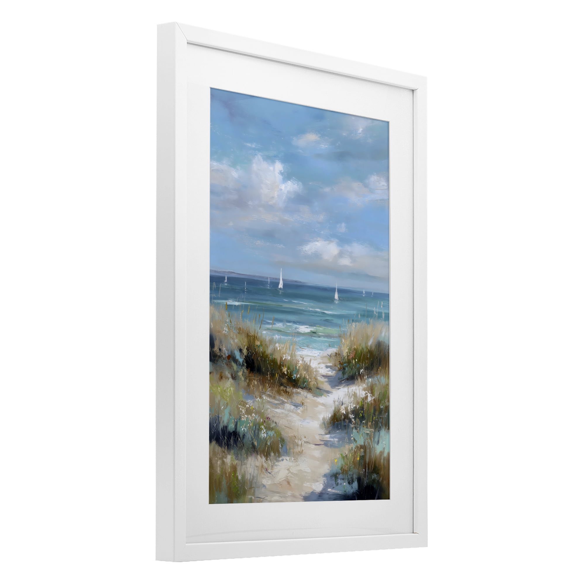 Stupell Industries Sailboat Path Impression White Framed Print Under Glass, design by Petal Prints Design