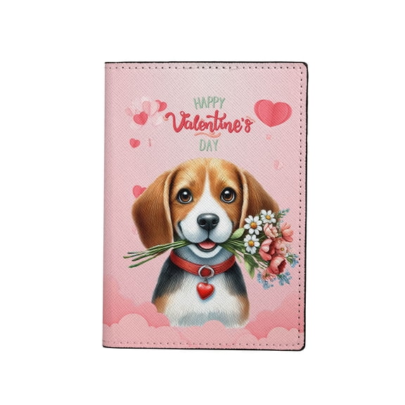 Happy Valentine's Day Beagle holding flowers Travel Passport Wallet Beagles Dog Lover Gifts Idea PU Leather Passport Holder Cover - 3005