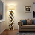 thumbnail image 3 of OUTONLIFE Floor Lamp with Remote,Tree Bookshelf with Light, 9-Tier Floor Standing Bookcase for Living Room Bedroom, Office, Round Brown, 3 of 9