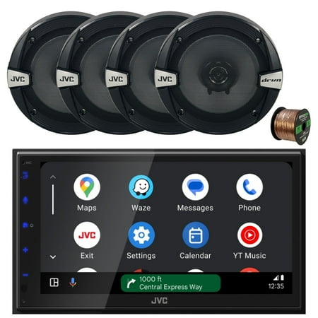 JVC KW-M690BW 6.8" Touchscreen WiFi Bluetooth USB/MP3 Stereo Multimedia Digital Receiver, 4x 6.5" 300 Watt Max 2-Way Car Audio Speakers w/Wire