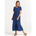 thumbnail image 6 of Women Summer Casual Short Sleeve Crewneck Aline Swing Flowy Tiered Shirt  Beach Long Dress 2025 Trendy Outfits Black Large, 6 of 8