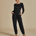 thumbnail image 4 of successthop Womens Fleece Overalls Solid Color Casual Loose Jumpsuit Long Sleeved V Neck Jumpsuit Casual Pajama Pocket Jumpsuit Black 2XL, 4 of 8