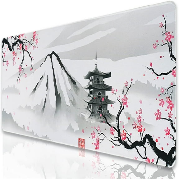 Large Gaming Mouse Pad with Seam Edge, Anti-Slip Extended Mouse Pad with Micro-Weave Cloth Surface,Waterproof Keyboard Pad, Desk Pad for Gamer Office Home XL 31.5" x 11.8" Cherry Blossom