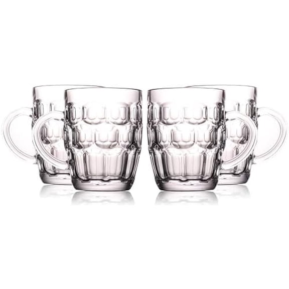 1 Pint Dimpled Beer Mug Set of 4 - Heavy British Pub Thick Glass with Handle - Stein Cup for Beer Lover in Home Party BBQ$$Home Decor, Kitchen, & Other