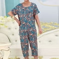 thumbnail image 2 of QQAMB Pajamas Sets for Women Plus Size Loungewear Floral Crewneck Short Sleeve Blouse + Capri Pants 2PCs Pajamas Sets Blue 2XL, 2 of 3
