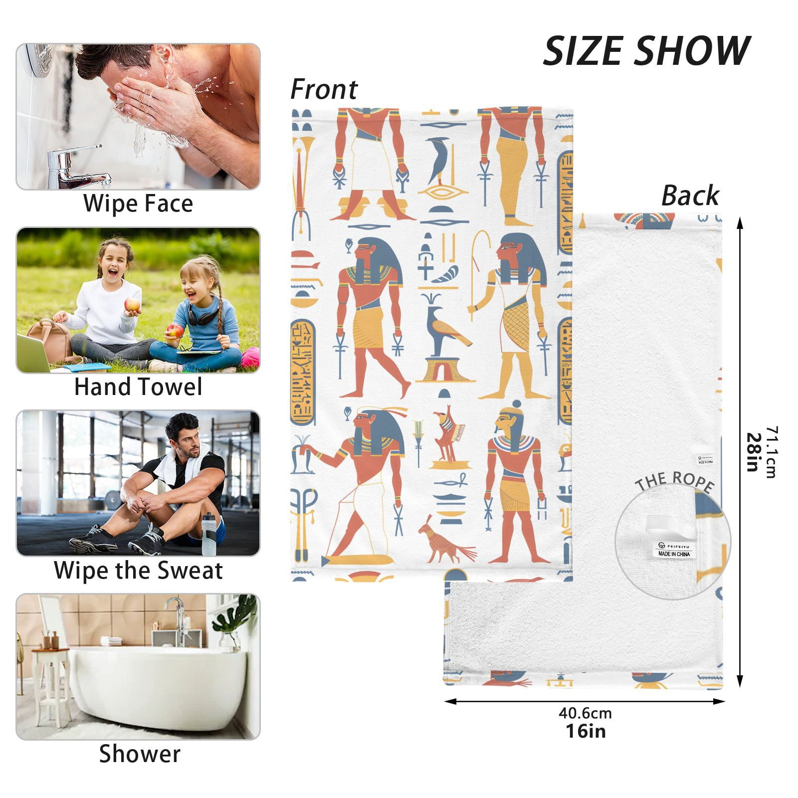 Ancient Egyptian Hand Towels Cotton Bath Towels Large Face Towels Absorbent for Bathroom 2 Packs