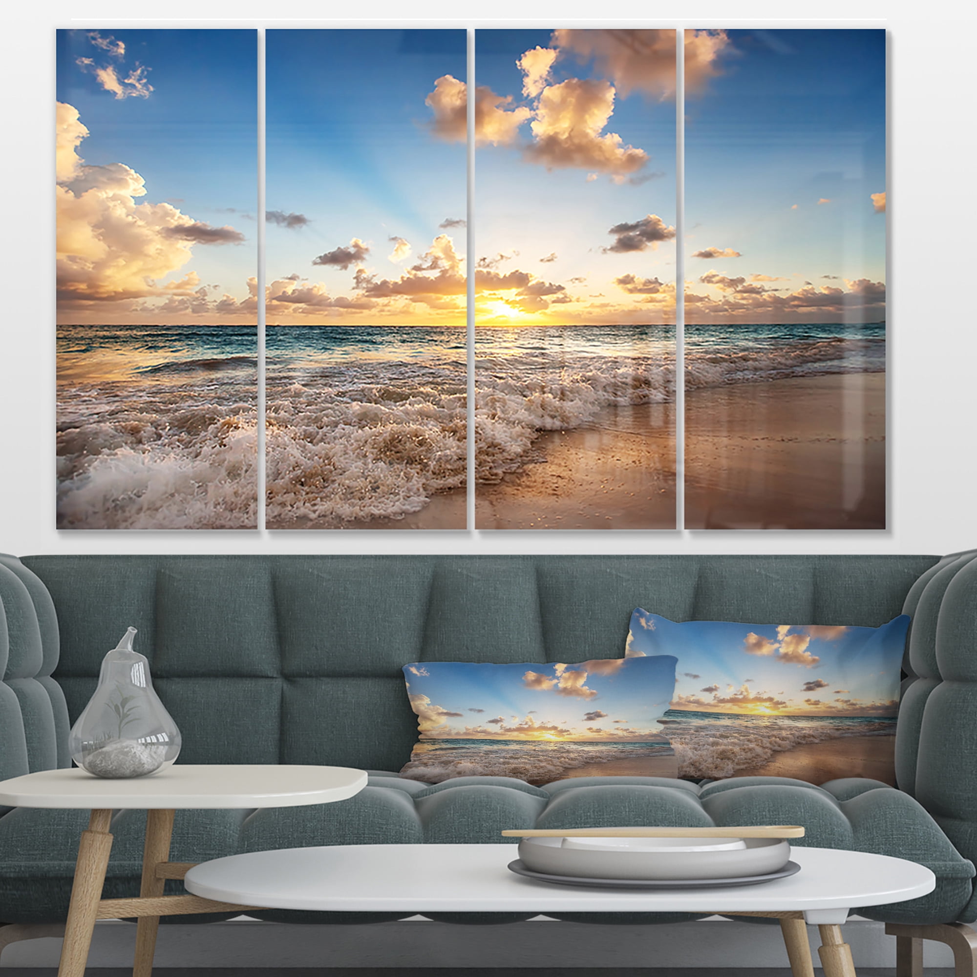 Designart 'Sunrise on Beach of Caribbean Sea' Metal Wall Art