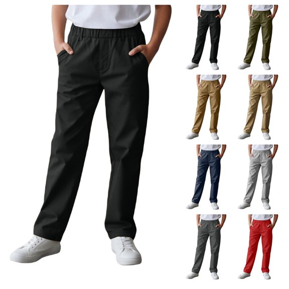 Quotay Boys Cargo Pants Elastic Waist Casual Athletic Jogger with Multiple Pockets Comfortable Outdoor Trousers for Kids and Youth Boys Sweatpants Black,12-13 Years