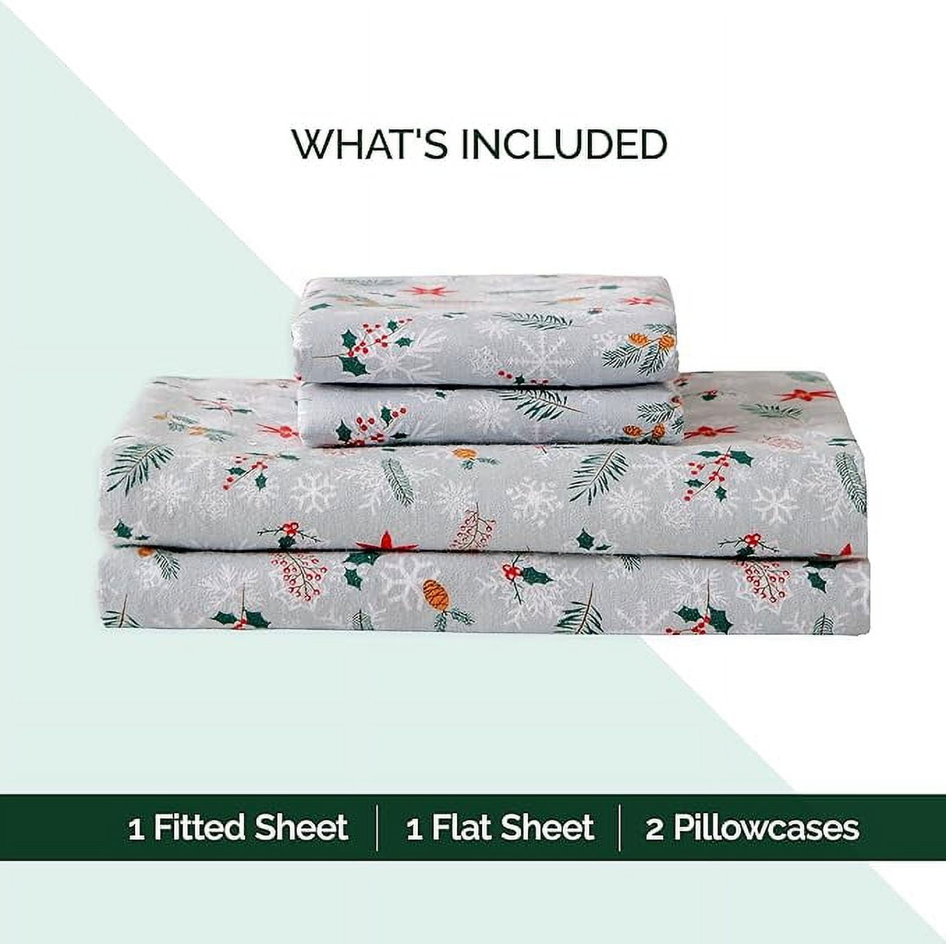 Elegant Comfort - 4 PIECE Holiday Christmas Flannel Cotton Sheet Set, Deep Pocket Fitted - Full, Poinsettia