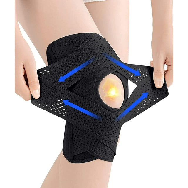 1 Uds rodillera, rodillera con estabilizadores laterales para dolor de rodilla de desgarro de menisco, rodillera transpirable XL negro