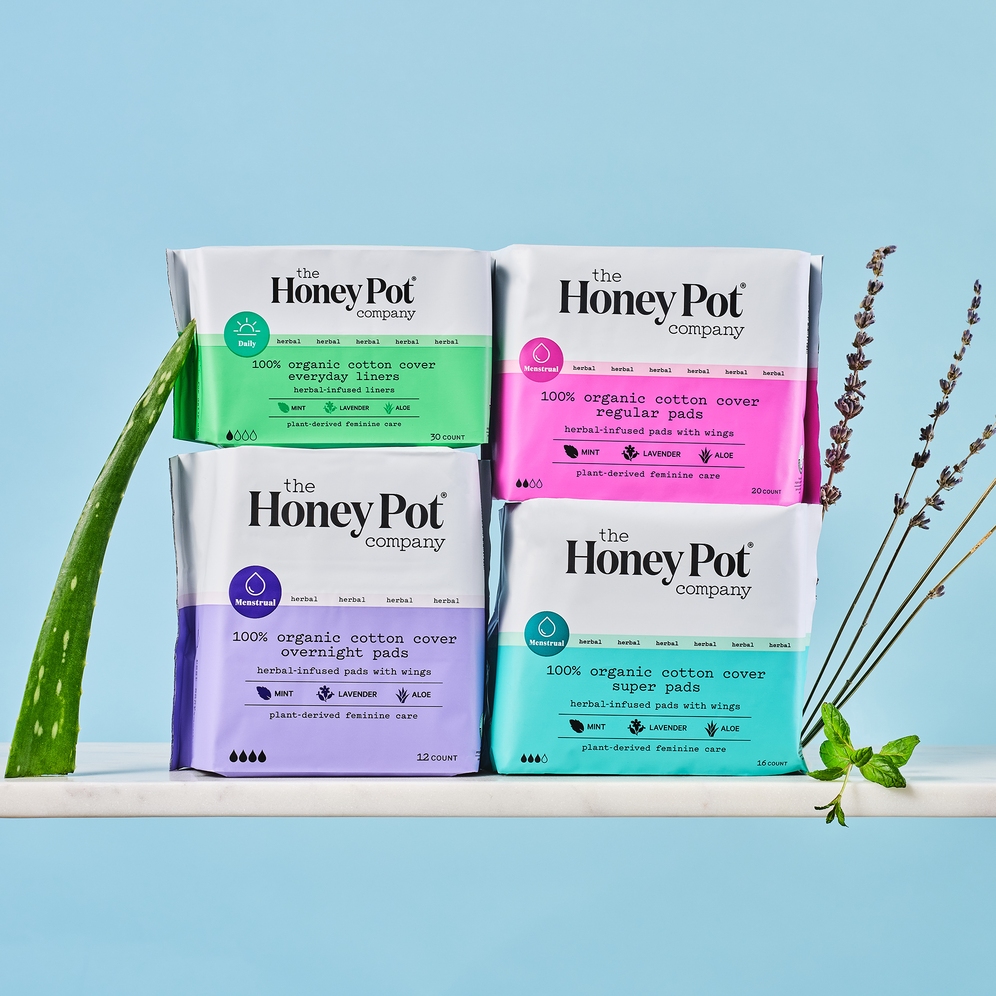 The Honey Pot Company, Herbal Overnight Pads with Wings, Organic Cotton Cover, 12 ct. - image 2 of 9
