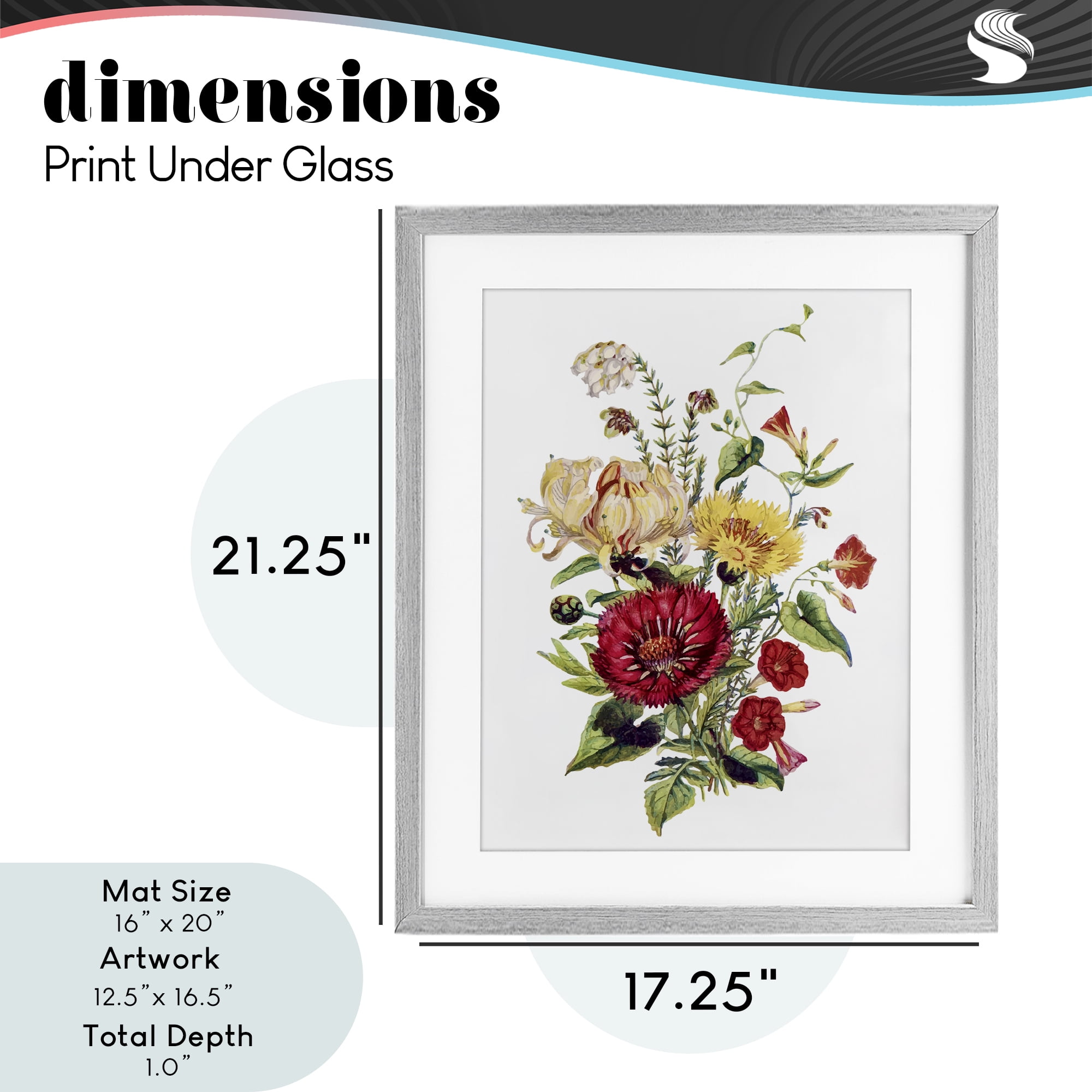 Bundle Of Wild Florals Gray Framed Print Under Glass, design by Lettered and Lined