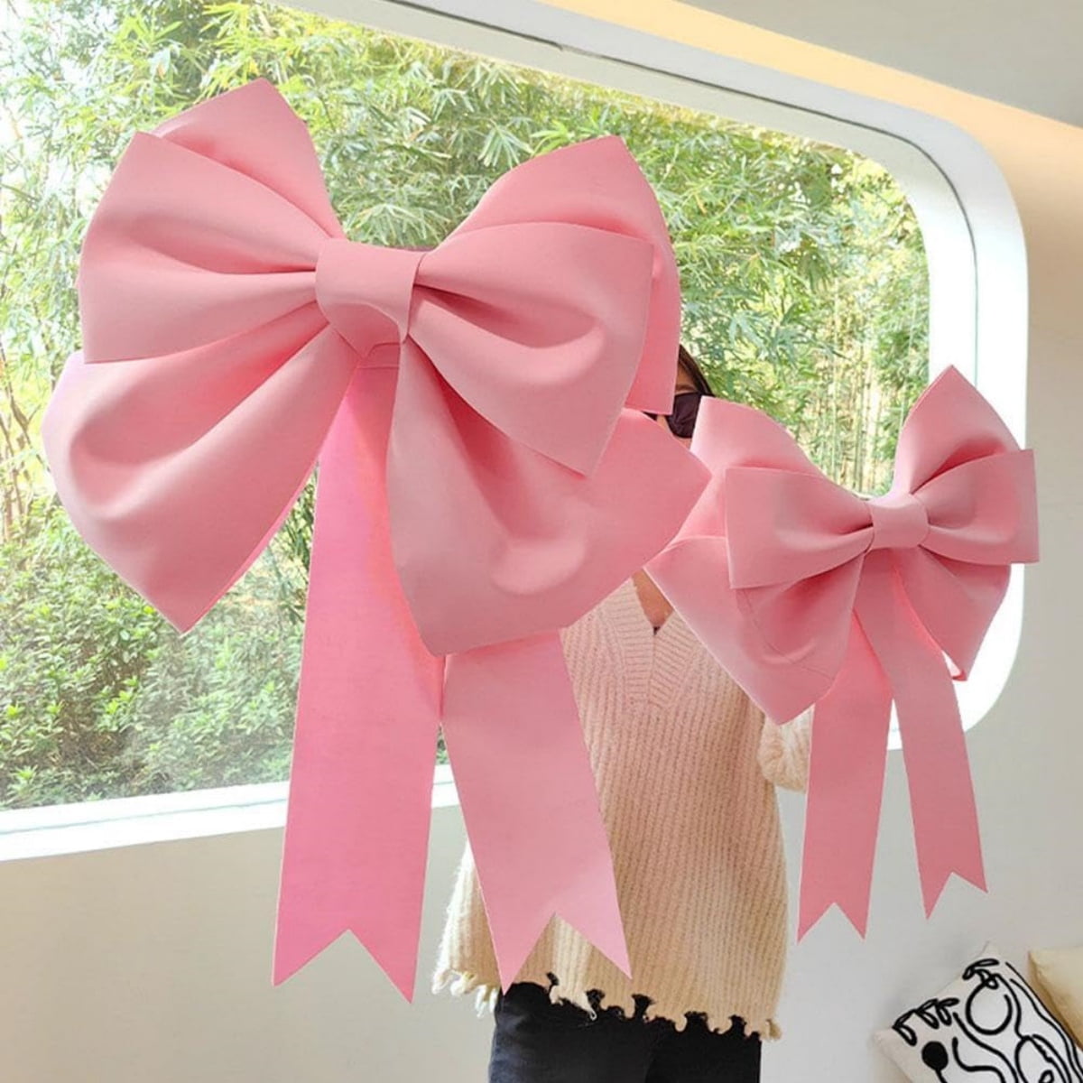 19.7x23.6In Big Pink Bow,Large Valentine's Day Bows for Wreath,Reusable Classic Outdoor Ornament for Home,School,Party