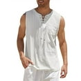 thumbnail image 2 of Men Cotton Linen Tank Top Shirts Summer Beach Hippie Tops Sleeveless Lace Up Renaissance Pirate Tunic, 2 of 10