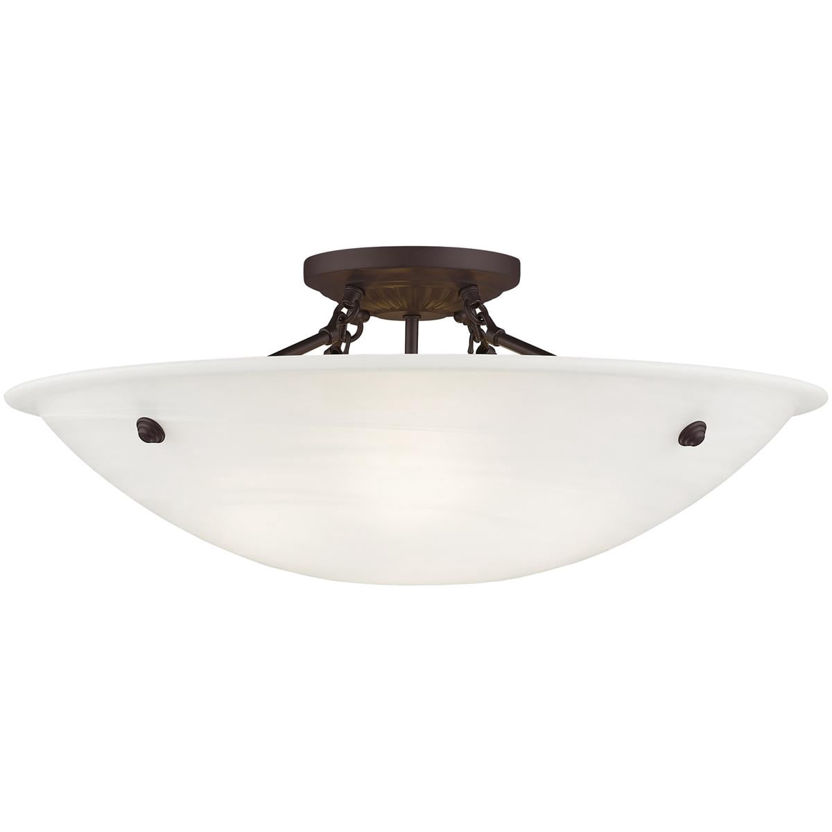 4 Light Bronze Ceiling Light fixture with White Alabaster Glass Shade