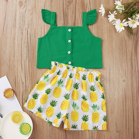 

Leutsin Summer Kids Girls 2-piece Outfit Flying Sleeve Tops Pineapple Print Shorts Set
