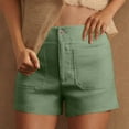thumbnail image 2 of Ecqkame Shorts for Women Summer Dressy Casual High Waisted Work Shorts Elastic Waist Solid Color Button Shorts with Pockets 01-Green 01-01-Green, 2 of 9