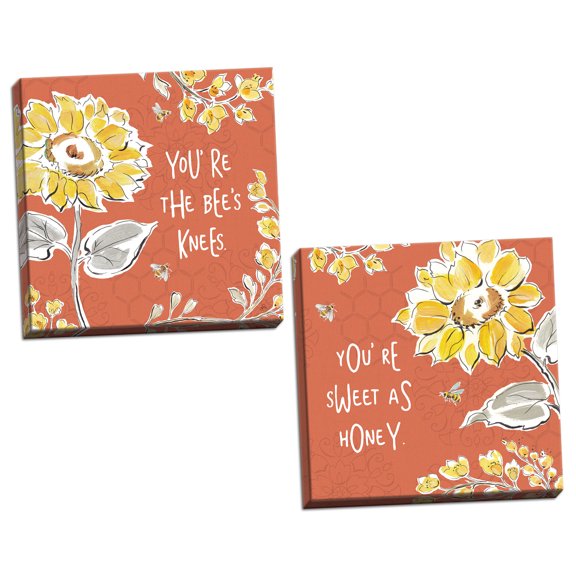 Gango Home Decor Contemporary Bee Happy II & III Spice by Daphne Brissonnet (Ready to Hang); Two 16x16in Hand-Stretched Canvases