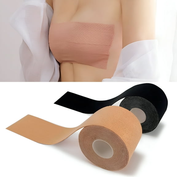 TELOLY Breast Lift Tape, Extra-Long Roll Invisible Breast Lift Tape with Reusable Silicone Nipple Covers & Double Sided Body and Clothing Tape