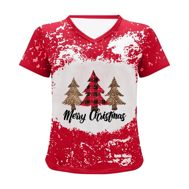 Camisas Navidenas Para Mujer Blusas Con Estampado de Letras Divertidas de Verano Camisetas Informales Con Cuello en V Camisetas de Manga Corta Odeerbi ODB195614 Bodega Aurrera en linea