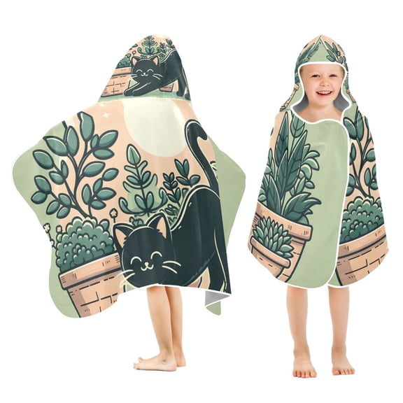 Morning Black Cat Kids Hooded Beach Towel Baby Bath Poncho Towels with Hood Absorbent 50"x23.5" for Pool Swimming