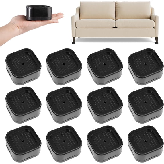 12 Pack Heavy Duty Furniture Risers 7x7x3.5cm, Stackable Bed Lifts & Sofa Risers for Home and Office, Black