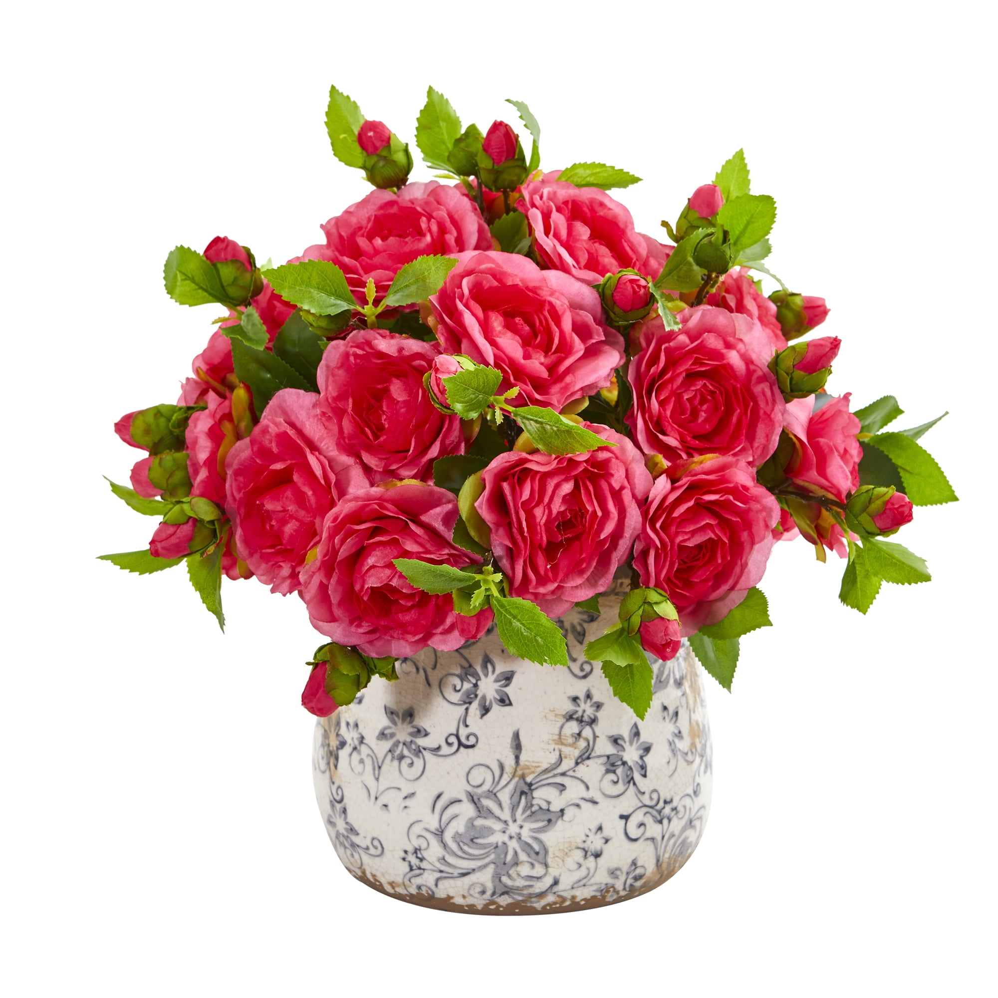 Nearly Natural Camellia Artificial Arrangement in Decorative Vase