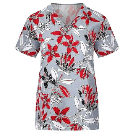 

Simplmasygenix Women s Summer Tops Clearance Plus Size Women Short Sleeve V-neck Tops With Pockets Working Uniform Workwear Top