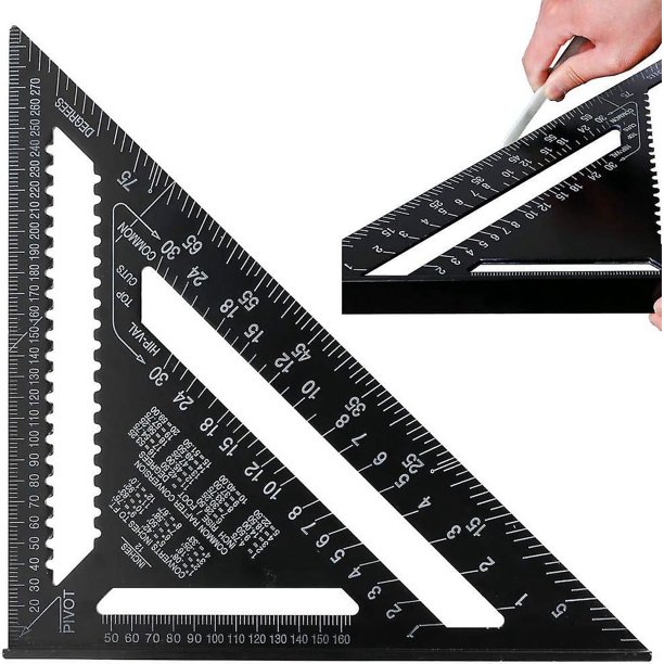 Regla de ángulo métrico cuadrado triangular de 12 pulgadas, cuadrado de velocidad, cuadrado de carpintero, aleación de aluminio, transportador cuadrado de carpintero, regla recta de chaflán 300x3