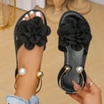thumbnail image 2 of Miluxas Women's Round Toe Flower Decorated Flat Sandals, Soft Slides Open-Toe Summer Slippers Black 9(42), 2 of 9