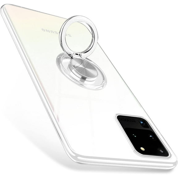 Samsung Galaxy S20 Ultra Case 6.9" Full Clear Flexible Silicone Anti-Scratch Anti-Yellowing Soft TPU Bumper Cover Shockproof Ring Holder Kickstand Transparent Protective Cases - Crystal Clear