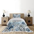 thumbnail image 3 of Ambesonne Winter Blue Quilted Coverlet 2 Pcs, Frosty Flowers Leopard, Twin Size, Slate Blue Pale Tan and White, 3 of 4