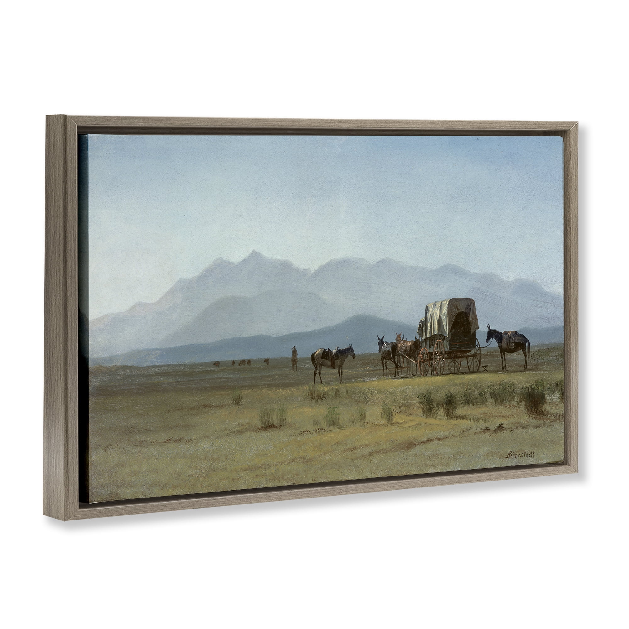 Stupell Industries Classic Bierstadt Surveyor's Wagon Landscape & Nature Painting Brown Floater Framed Canvas Art Print Wall Art, 31 x 21