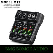 BOMGE M12 USB audio interface, two-channel mixer, XLR/3.5mm input, 48V power supply, computer recording sound card, studio, live performance, karaoke, plug and play