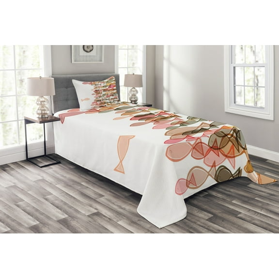 Ambesonne Nautical Quilted Bedspread Set 2 Pcs, Flock Facing Others, Twin Size, Multicolor