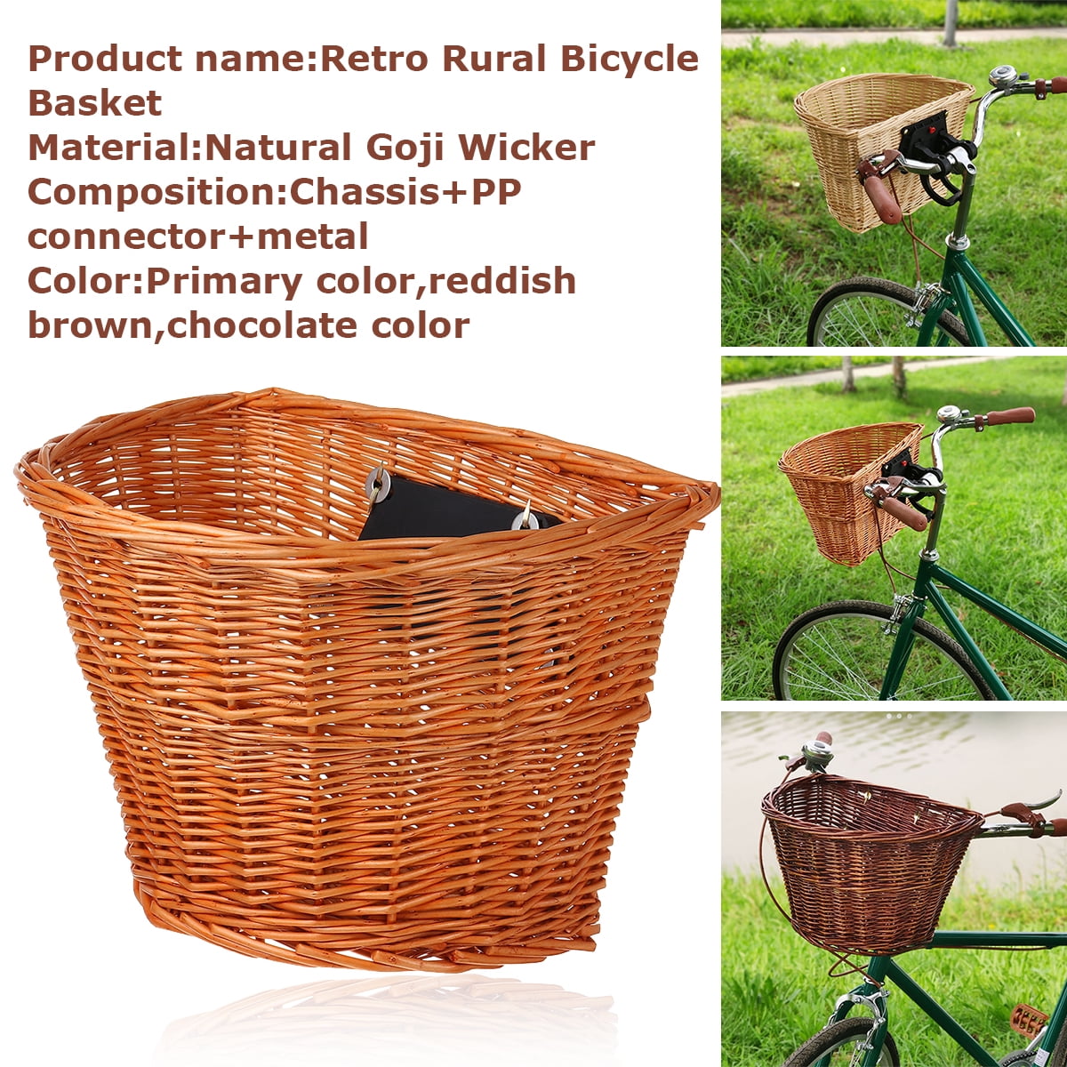 ORTUH Bicycle Basket Vintage Rattan Bicycle Basket Front Handlebar Rattan Bike Basket Handmade Woven Basket For Adults Children