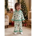 thumbnail image 4 of RUINIXCW Toddler Baby Girl Christmas Pajamas Set Kids Spring Fall Winter PJS Sleepwear Ruffled Button Down Collar Long Sleeve Shirt Tops Pants Set, 4 of 10